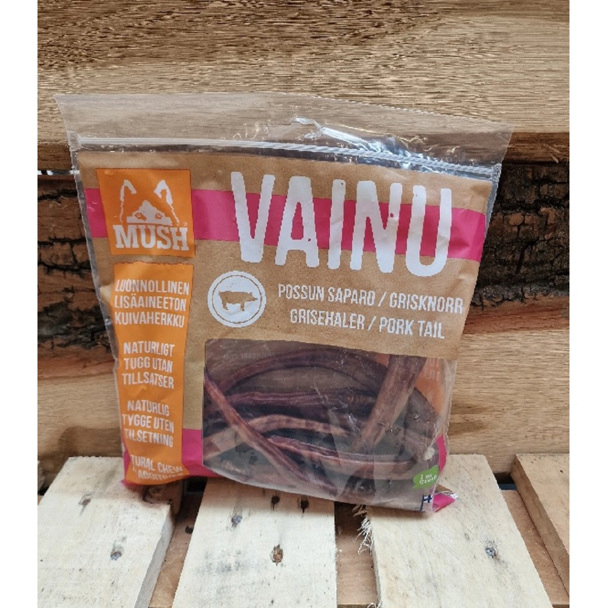 MUSH VAINU Hundesnack Grisehaler 220 g - naturlige tyggeben til hunde